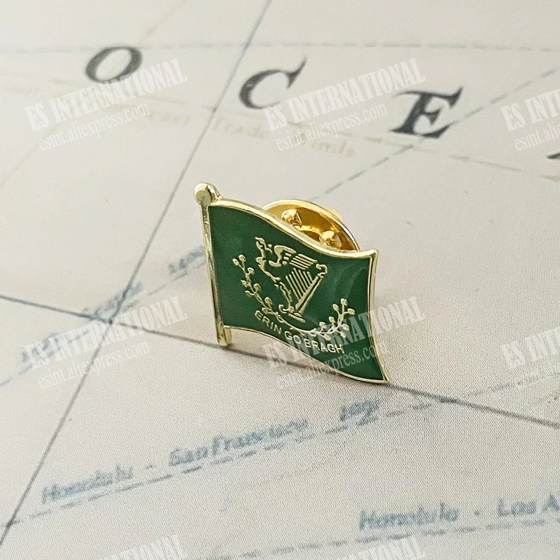 Ireland Erin Go Bragh National Flag Crystal Epoxy Metal Enamel Badge Brooch Collection Souvenir Gifts Lapel Pins Accessories