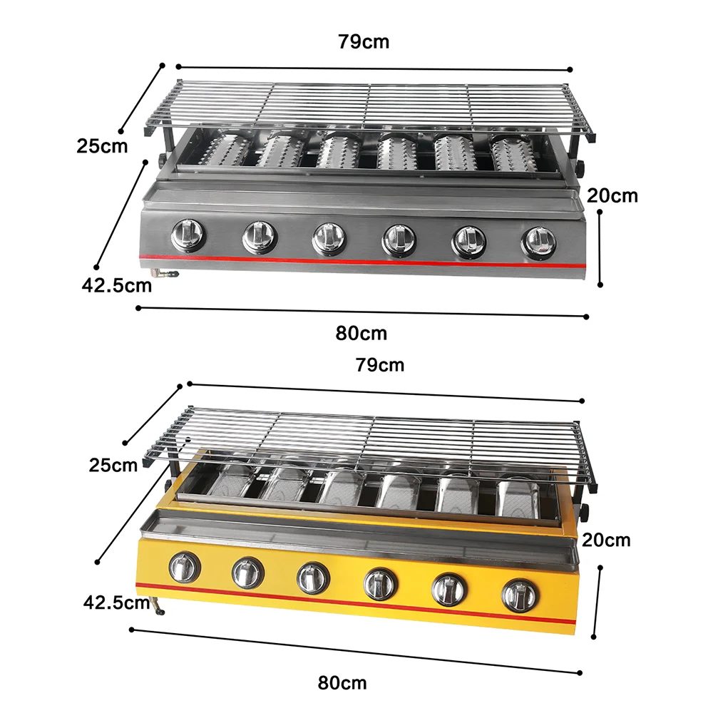 BBQ Grill Gas Barbecue 6 Burner Infrared Smokeless Roasting Tray LPG Gas Steel Grill Outdoor Picnic Barbecue Grill Kitchen Tools