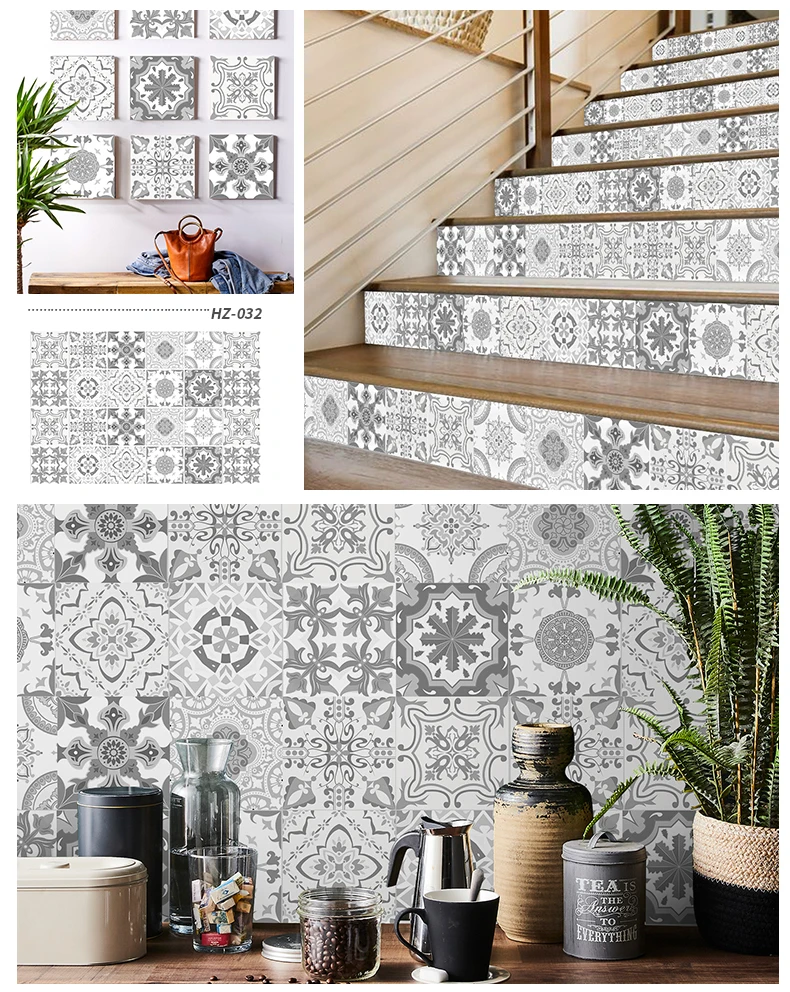 24PCS Fliesen Aufkleber Küche Wand Wasserdichte Und Öl-proof Selbst-adhesive Wallpaper 3d Retro Kunst Muster Abnehmbare bad Abziehbilder – Detail 9