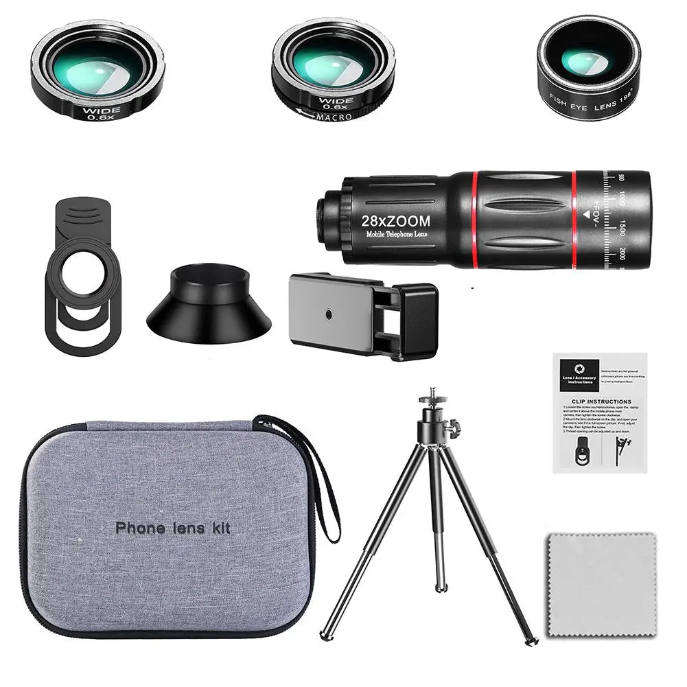 4 In 1 28x Zoom Telephoto Lens With Cell Phone Holder And Tripod Cell Phone Camera Lens For Iphone And Phone