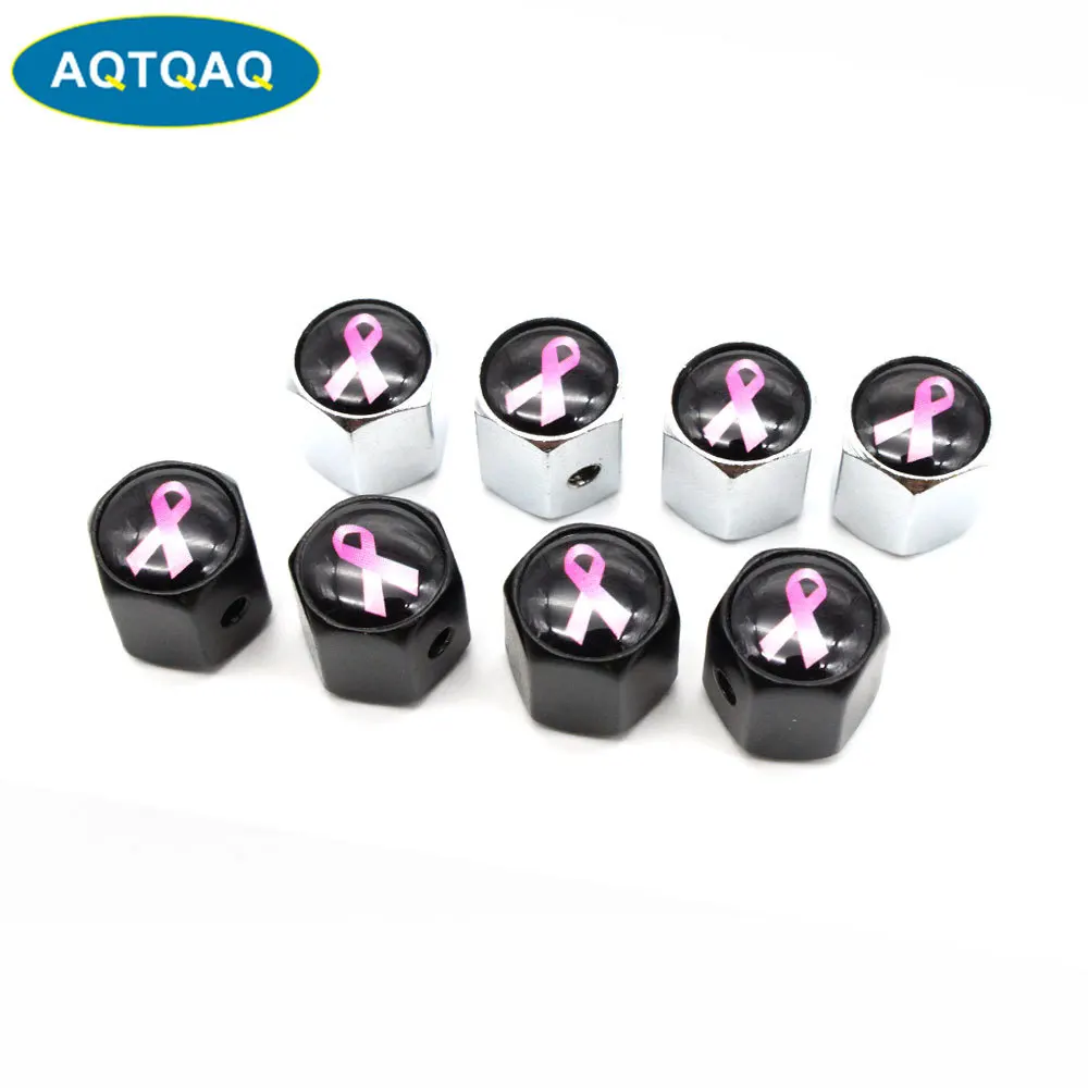 

5 Pcs/Set Car Styling Zinc Alloy Anti-theft Pink Ribbon Logo Car Tire Valve Caps Wheel Tires Tire Stem Air Cap Airtight Covers