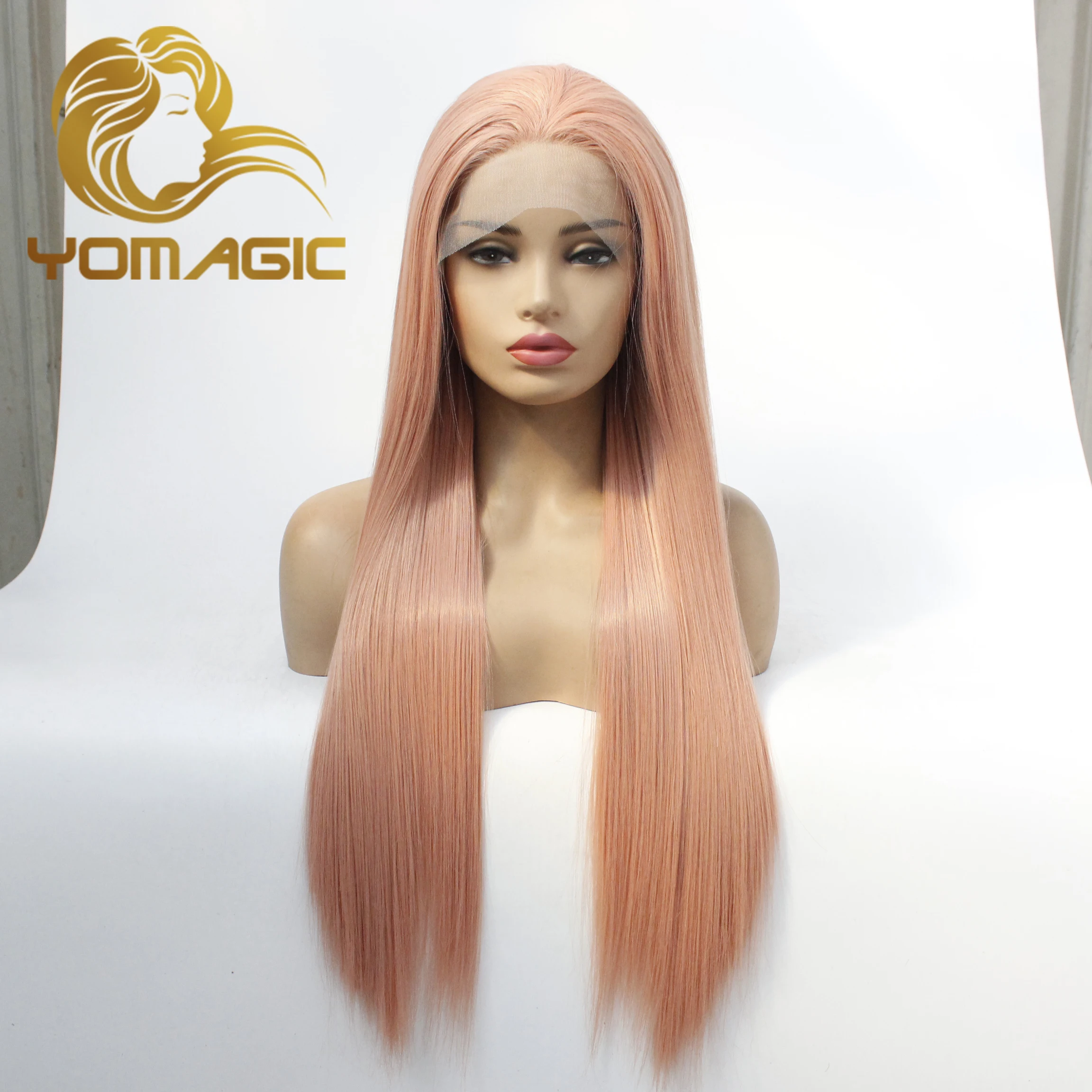 Yomagic Pink Synthetic 13X3 Lace Front Wigs With Baby Hair Straight Heat Resistant Lace Wigs For Women Pre Plucked