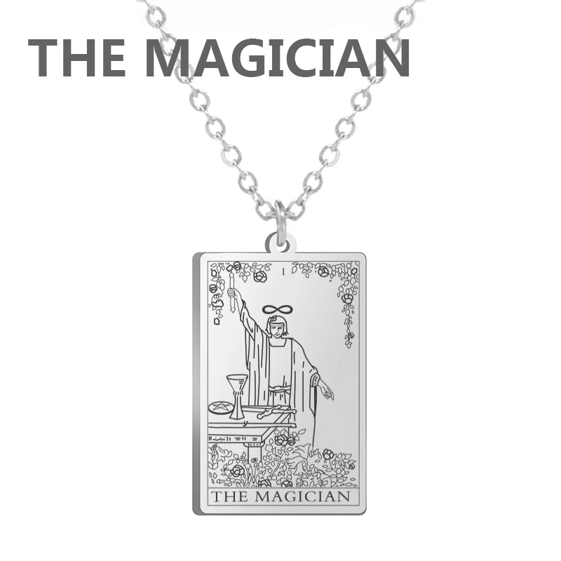Dawapara Tarotkarten Halskette Damen Edelstahl Halskette Reichtum Amulett Klassisches Tarot Major Arcana Wahrsagerei Charm Schmuck