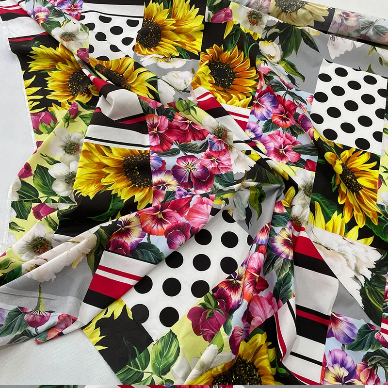 

Решетчатая поплиновая хлопковая ткань с цветочным принтом для женской блузки, летние классические брюки, ткань «сделай сам», швейный материал