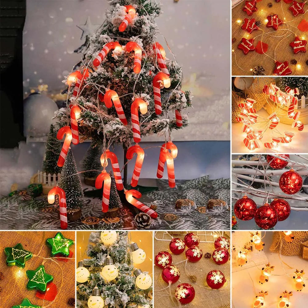 

Battery Operated Christmas Cane Lights Snowflake Star String Lights New Year Decorations Party Holiday Lighting Xmas Tree Lights
