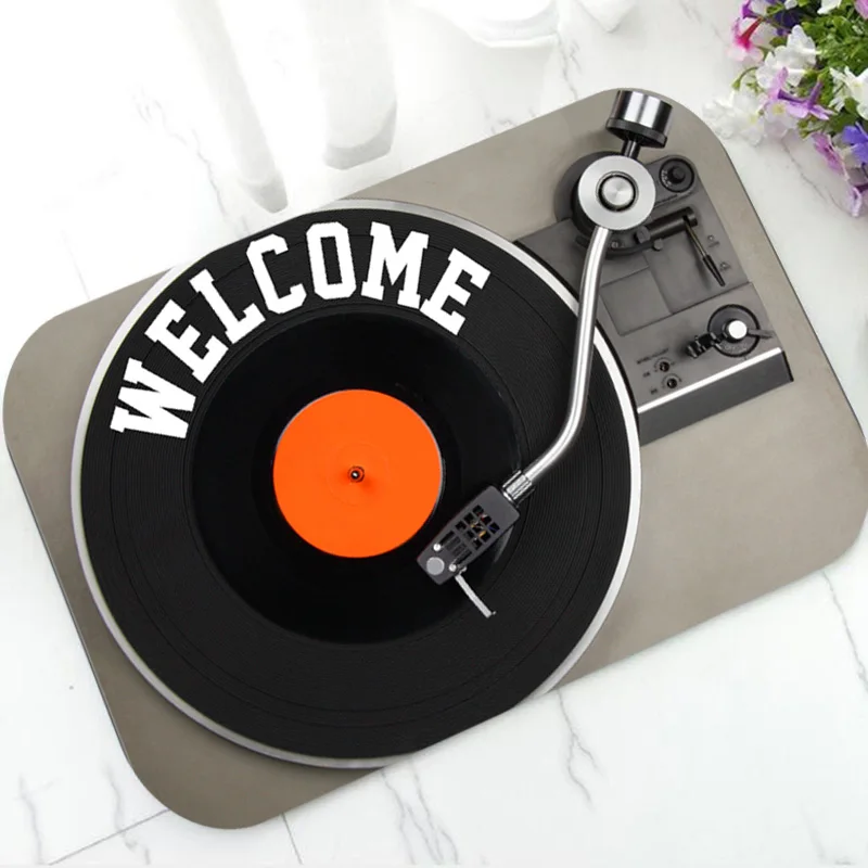 Funny Vinyl Record Player Welcome Door Mat for Bathroom Kitchen DJ Turntable Music Non Slip Doormat Floor Entry Rug Carpet Decor