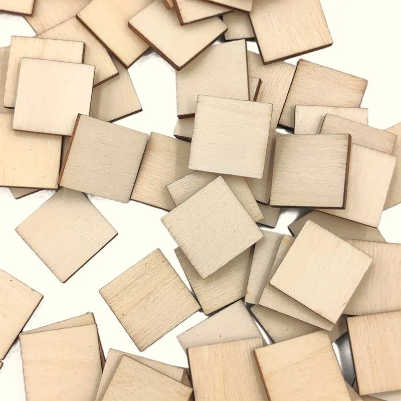 50pcs 20mm Wood Squares for Crafts, Unfinished Wooden Cutout Tile for Crafts,Squares Cutout Tiles