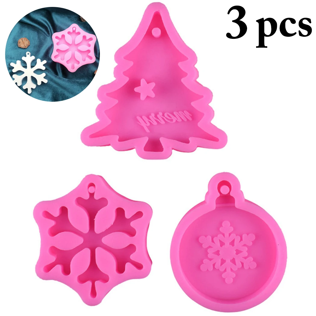 3PCS Creative Food Grade Silicone Christmas Fondant Cake Mold Multi-Purpose DIY Pendant Mold Jewelry Casting Mold Baking Tools