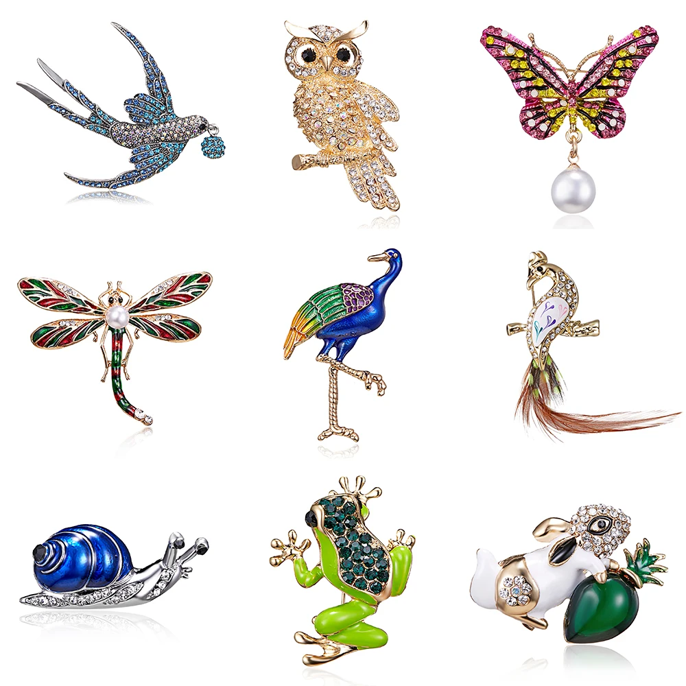 Owl Butterfly Dragonfly Frog Peacock Bird Brooch Collar Pins Corsage Animal Badge Jewelry Women Men's Brooch Clothes Accessories