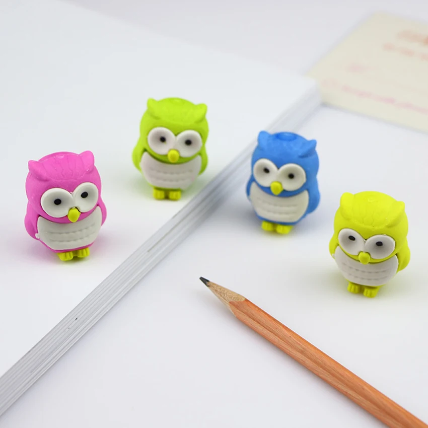 1pc Novelty Mini Owl Shape Rubber Eraser Gift Stationery Supplies, For School Office Kids Girls, Random Color