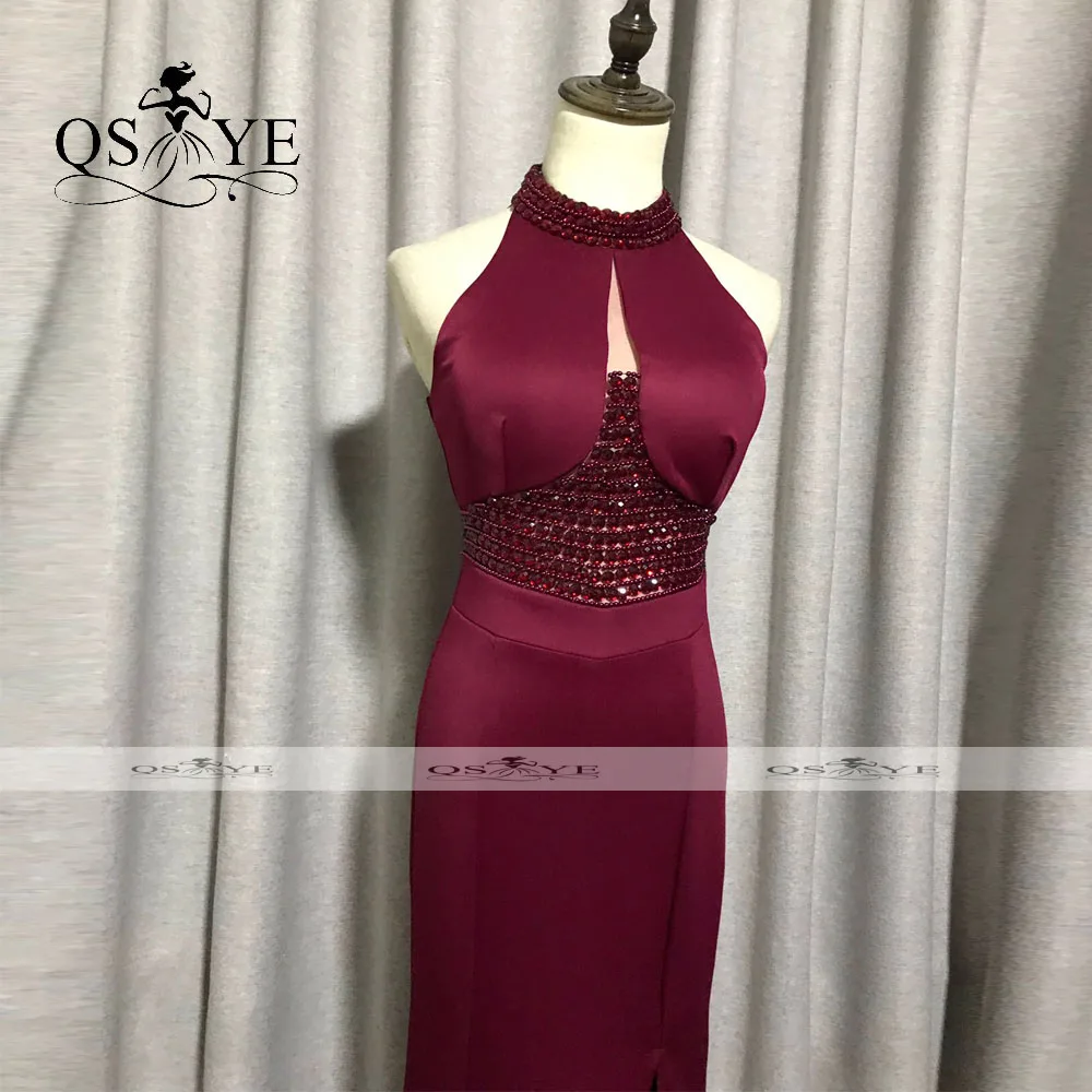 Vestido de noche de sirena con cuello Halter para mujer, elegante vestido de fiesta con cintura de cuentas, elegante, Formal, elástico, Sexy