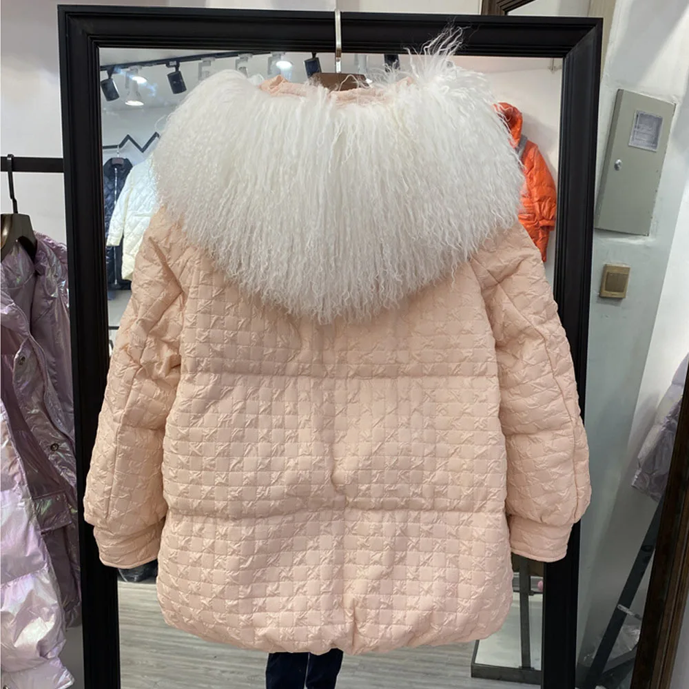 2021 Fashion Winter Real Lamb Fur Collar 90% Down Jacket Women\'s Warm Down Coat Korean Loose Thickening Warm Overcoats Female