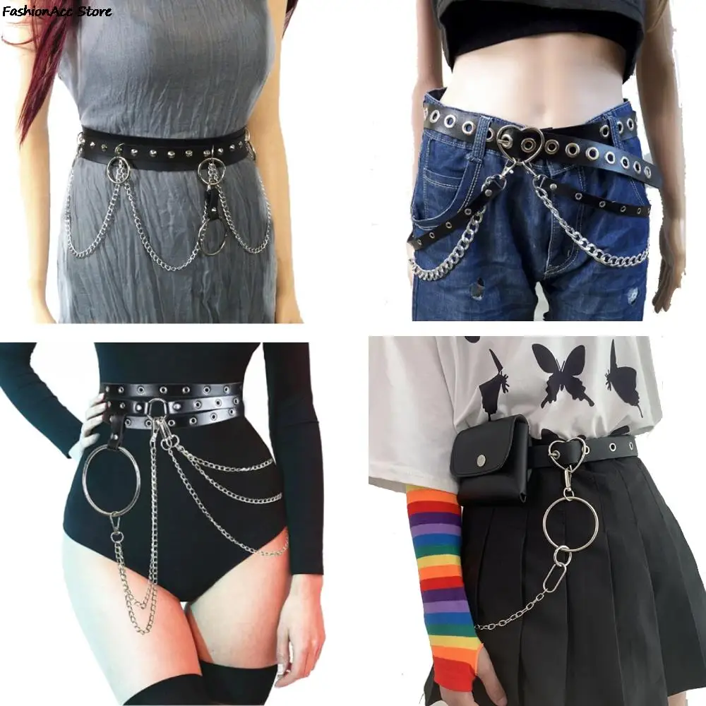 

9Styles Unisex Female Leather Skirt Belts Punk Gothic Rock Harness Waist Metal Chain Body Bondage Hollow Accessories For Lady