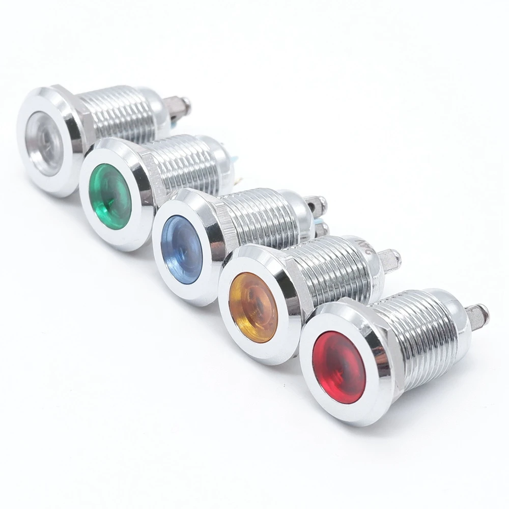 12mm LED Metal IndicatorLight Signal Lamp Pilot Lamp Flat Head 6V 12V 24V 220v Wire Red Yellow Blue Green White