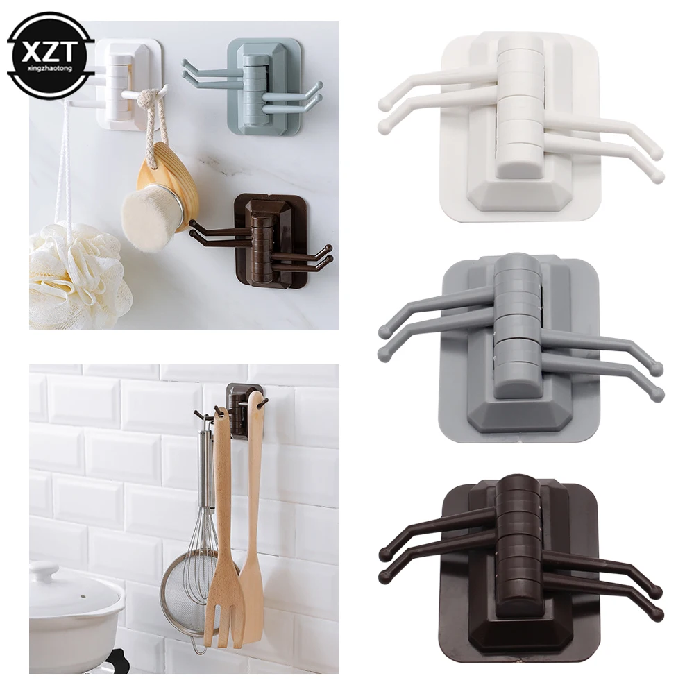 Novel Kitchen Storage Holders Racks Strong Adhesive Wash Cloth Hooks Space Saving Rotatable Home Bathroom Storage Towel Rack New