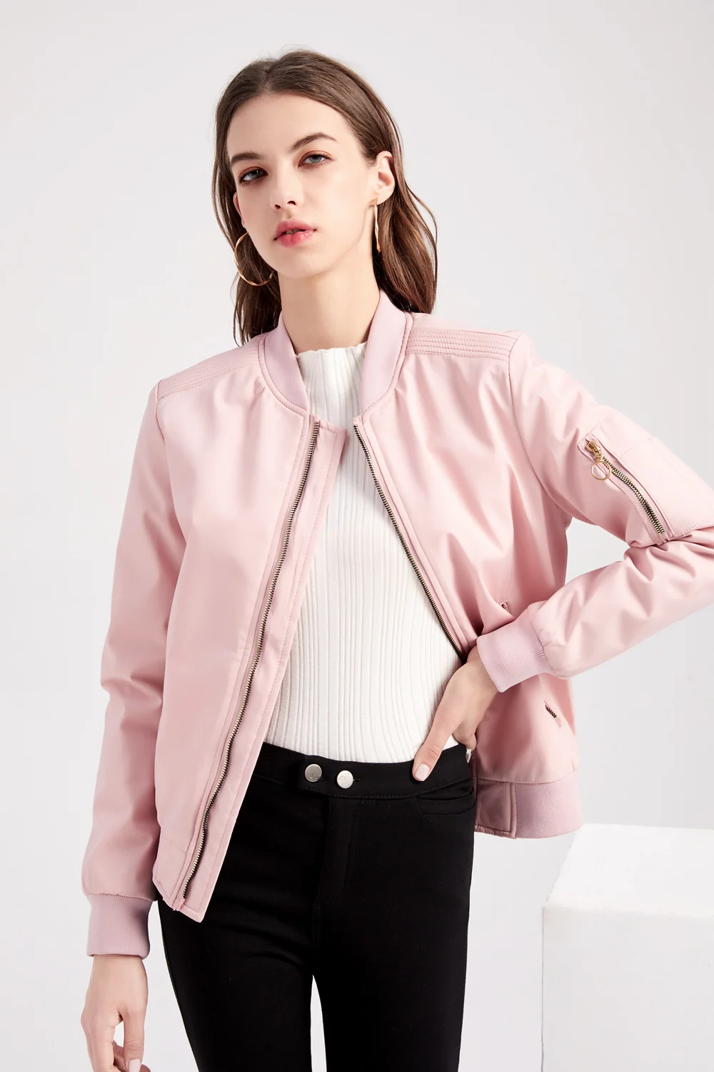 Nové módní dámské bundy 2025 jaro podzim oblečení ležérní baseballový kabát dámská jednobarevná základní bunda svrchní oblečení - náhled 4