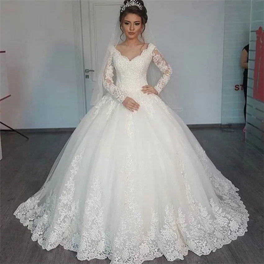 ชุดแต่งงานชุด2022แขนยาวลูกไม้ Appliques Vestido De Noiva Whit Ivory Gowns เจ้าสาว Plus ขนาดที่กำหนดเอง