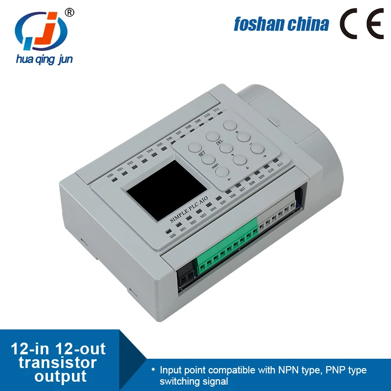 Huaqingjun 12DI 12DO Salida de transistor PLC DC24V Programa fácil PLC para contactor