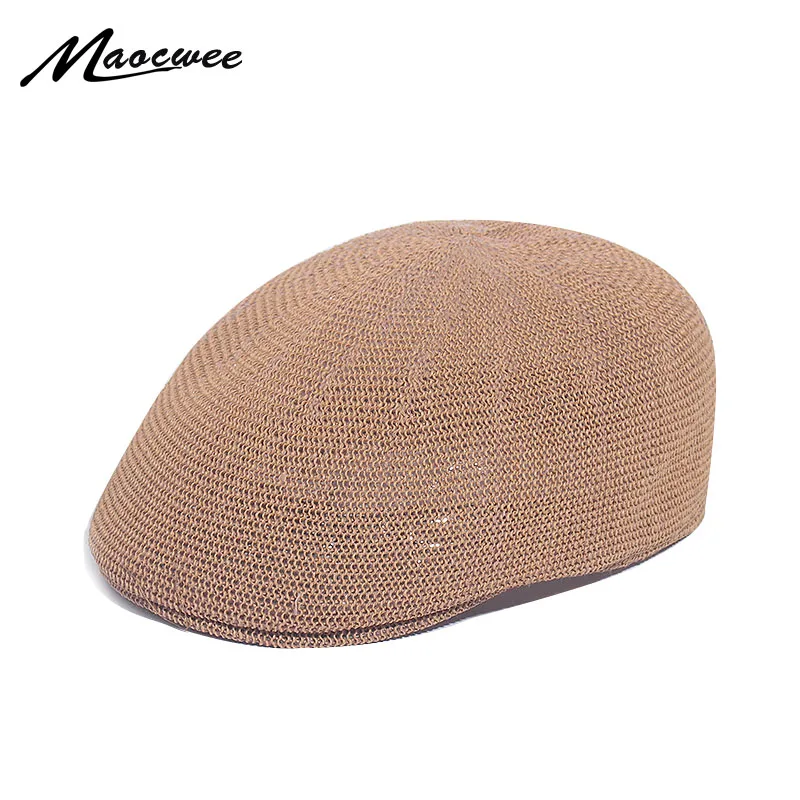 Summer Female Solid Adult Casual Paper Berets Cap Black White Khaki Unisex Beach Cap Fashion Hat Women Men Breathable Mesh Caps