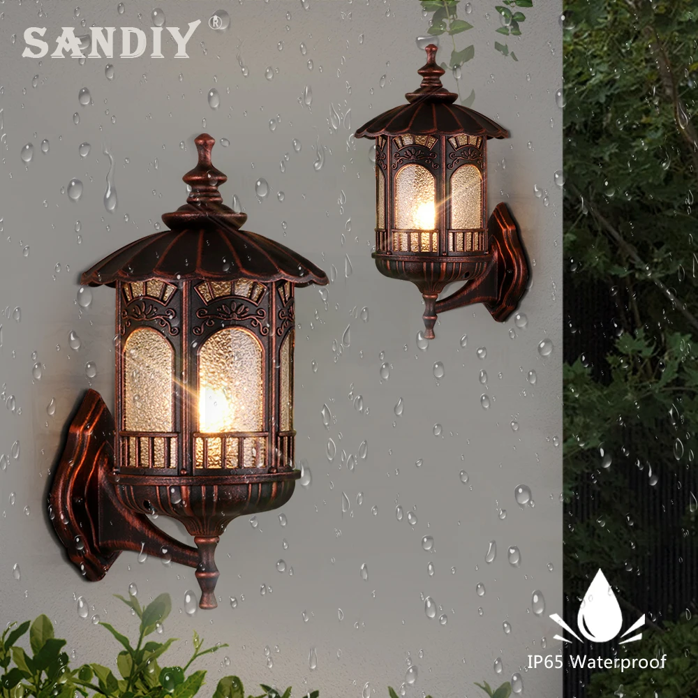 

SANDIY Retro Wall Lights IP65 Waterproof Porch Lamp E27 Outdoor Aluminum Sconce for Hallway Doorway Courtyard Bulb Replaceable