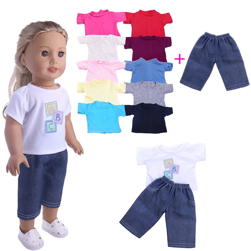 T-shirt Pants 2 Pcs/Set Of Doll Clothes,For 18 Inch American Doll Girls&43Cm New Born Baby Accessories,Our Generation,Kids Toy