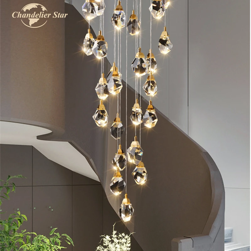 

Modern LED Pendant Lights Luxury Crystal Stainless Steel Prism Diamond Chandeliers Lighting Bedroom Living Room Staircase Lamps