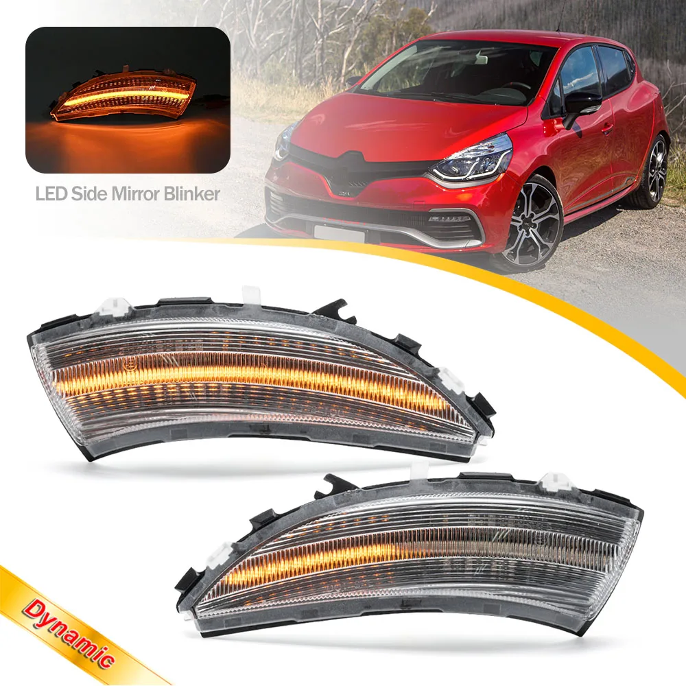 

2Pcs For Renault Clio 4 12-20 Captur Samsung QM3 Amber Dynamic LED Side Mirror Light Turn Signal Sequential Indicator Lamp