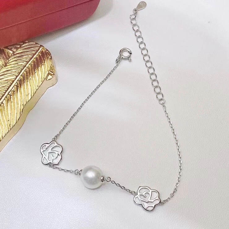 

Flower 925 Sterling Silver Bracelet Mountings Bangle Findings Jewelry Parts Fittings Accessories for Pearls Bead Stones