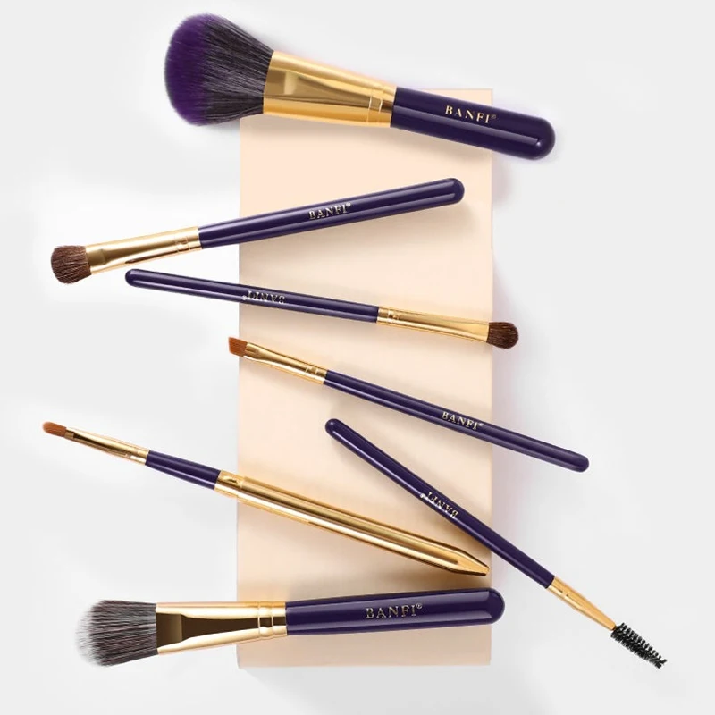 7Pcs/set Purple Makeup Brushes Set Women Beauty Cosmetic Foundation Powder Blush Eyeshadow Concealer Lip Make-up Brush Set Tools