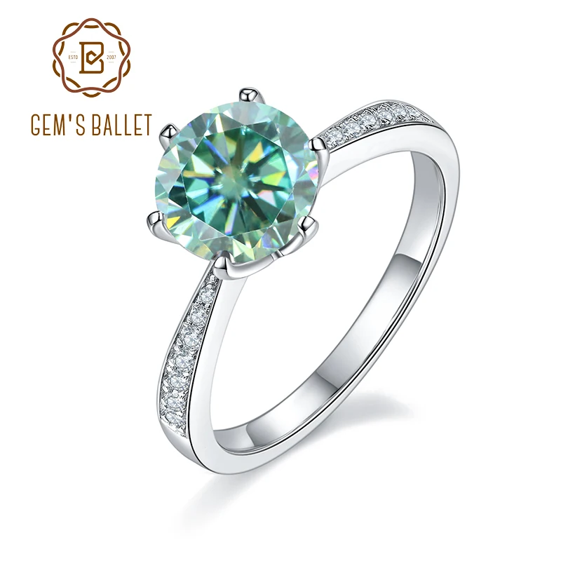 

GEM'S BALLET Green Moissanite 1CT/2CT/3CT 100% 925 Sterling Silver Diamond Wedding Rings For Women Luxury Engagement Ring