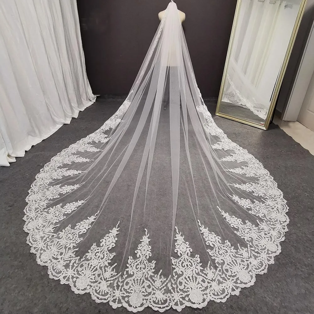 Customized 3m/4m/5m Long 3 Meters Wide Wedding Veil with Comb One Layer Lace Bridal Veil White/Ivory Veil for Bride