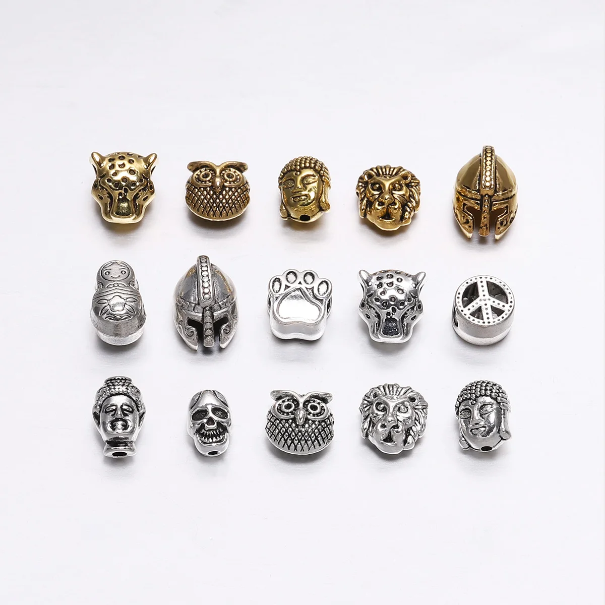 10pcs/lot Antique Gold Animal Shape Metal Lion Sparta Buddha Leopard Heads Spacer Bezels Beads For DIY Jewelry Making Supplies