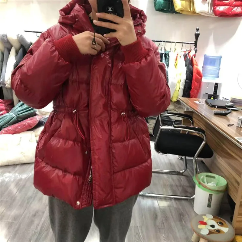 2024 Winter White Duck Down Parka Woman Long Fashion Red Black Glossy Down Parka Warm Oversized Style Hooded Jacket Winter Fem