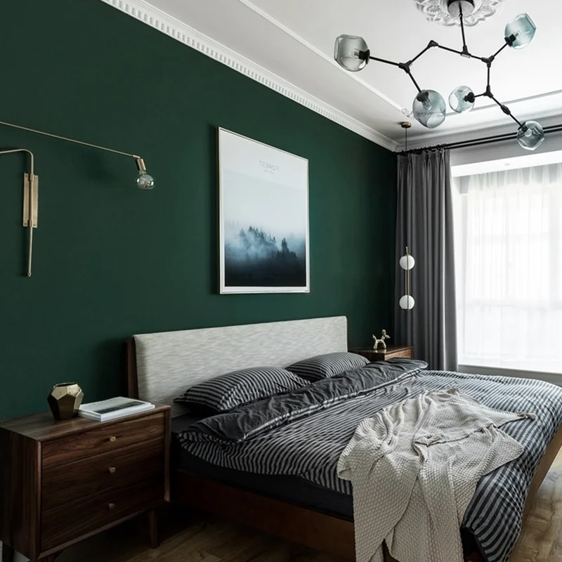 [กันน้ำและผ้ากันเปื้อน] Turquoise มะกอกสีเขียวสีน้ำเงินเข้มสีเขียววอลล์เปเปอร์โมเดิร์นเรียบง่าย Non-ทอผ้าไหมวอลล์เปเปอร์ป่าธรรมดา