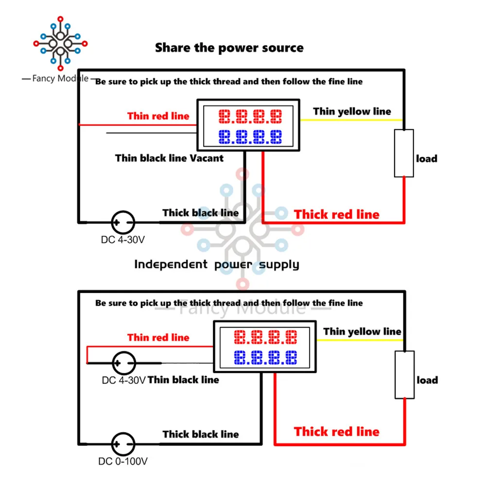 LED Digital DC Voltmeter Ammeter Red Blue LED Dual Display Detector 4 Bit 5 Wires DC 200V 10A Voltage Current Meter Power Supply