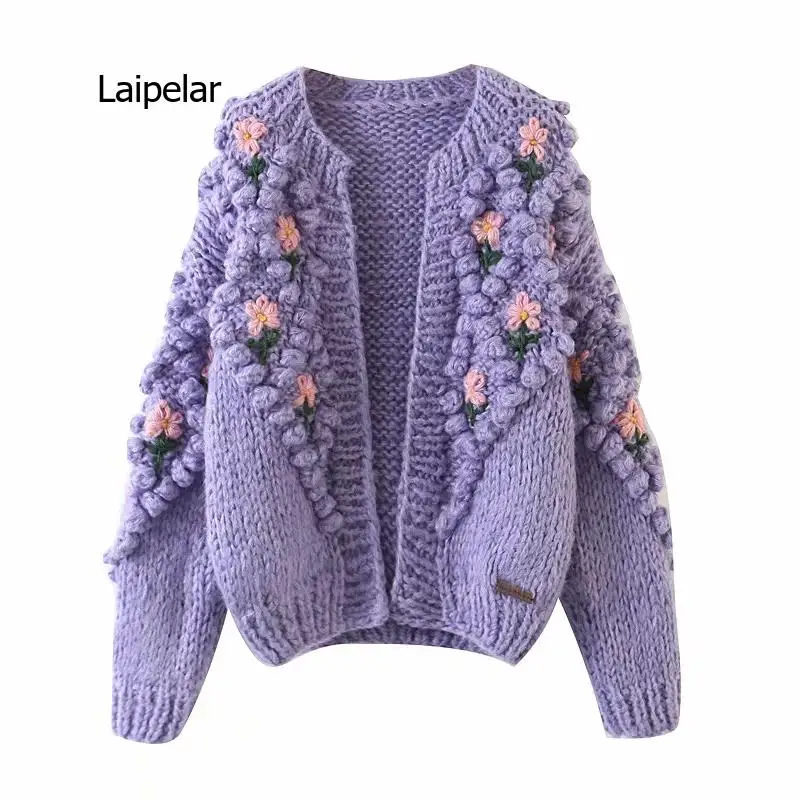 

Embroidery Knitted Sweater Women Cardigan Befree Harajuku Flower Pull Femme Hiver Leisure Time Coat Truien Dames Autumn