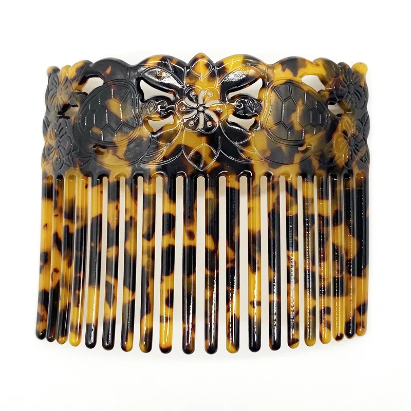 Fashion Popular Wide Hair Combs Turtle Flower Carved Acrylic Shell Combs For Ladies