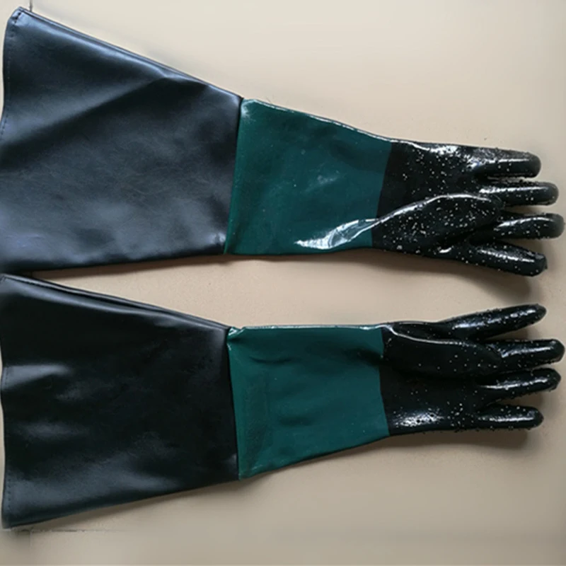 1Pair Durable Rubber Sandblasting Gloves 60cm Heavy Duty Working Protective Sandblaster Gloves for Sandblast Machine Cabinet