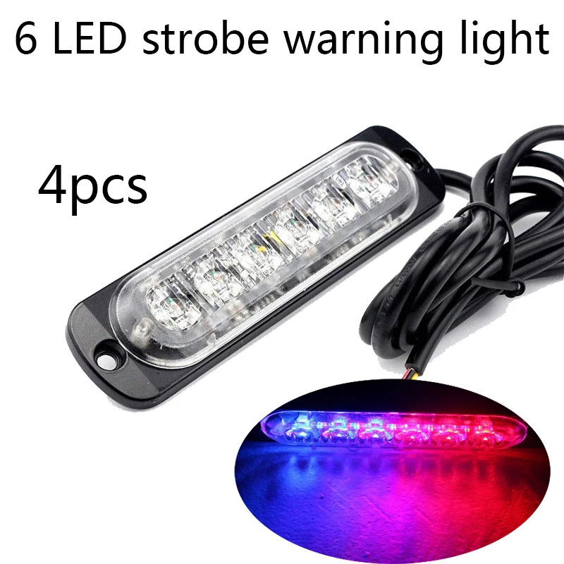 

Grille Emergency Flashing Lightbar For Truck Car Police flash Traffic Beacon lamp Strobe Warning Light 4PCS 12V 6 LED