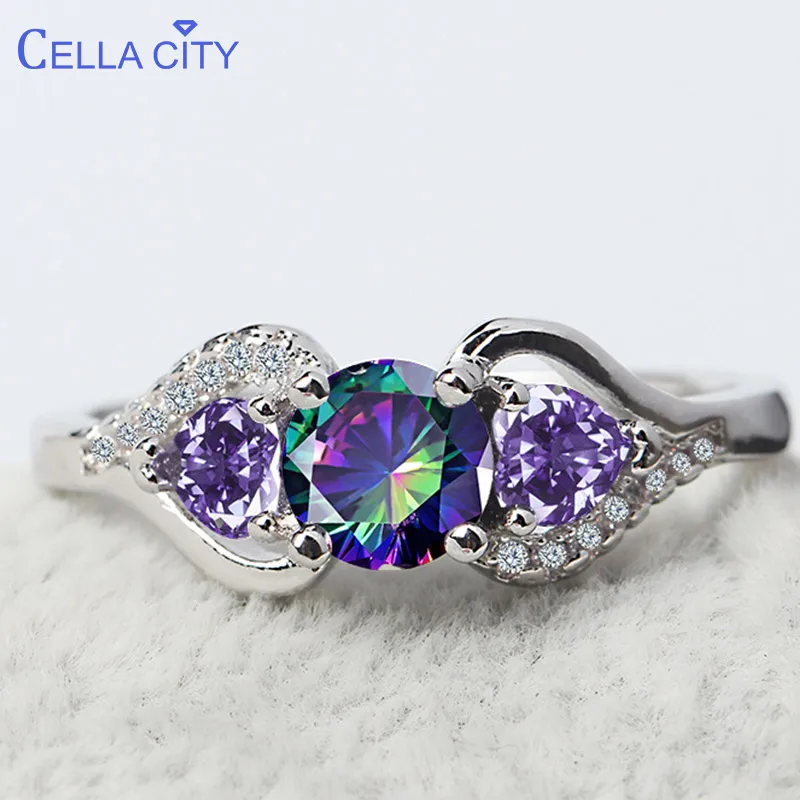 Cellacity Colorful Topaz Heart shaped Amethyst Ring for Women Silver 925 Jewelry Popular Fashion Female Dating Accessories Gift