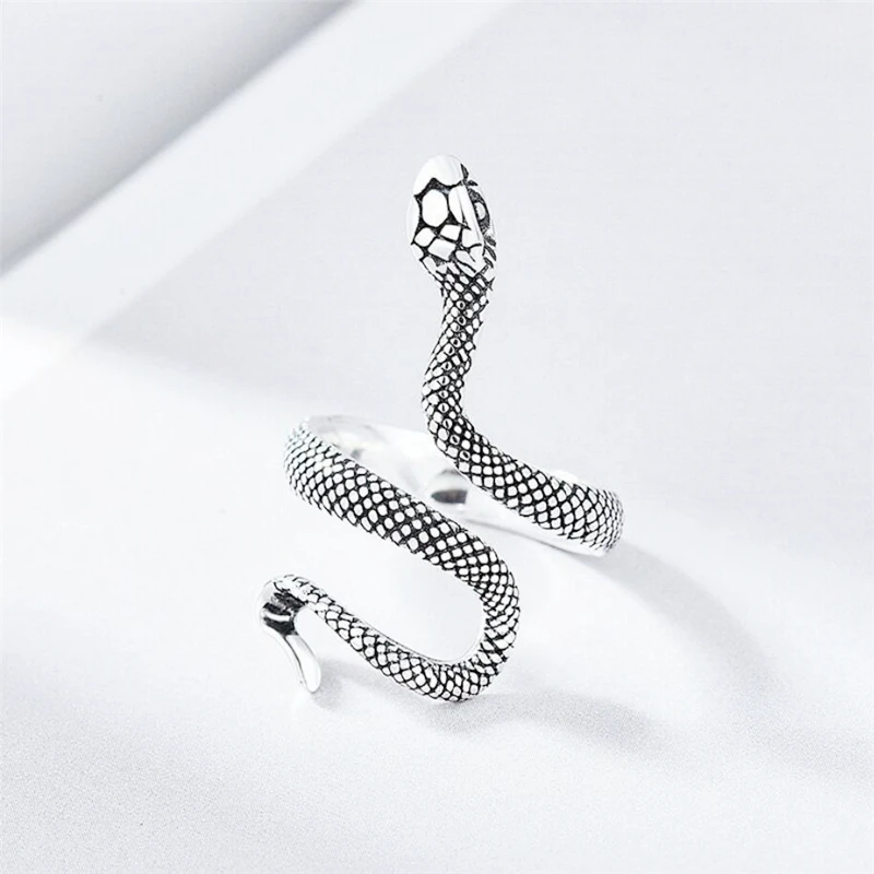 Sole Memory Vintage Thai Silver Snake Silver Color Female Resizable Opening Rings SRI1014