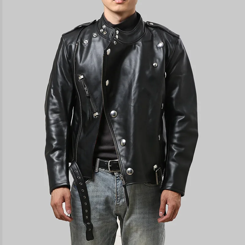 HD J31 Read Description! Asian Size Men\'s Genuine Thick Heavy Cowhide Leather Coat Vintage Looking Stylish Rider Jacket