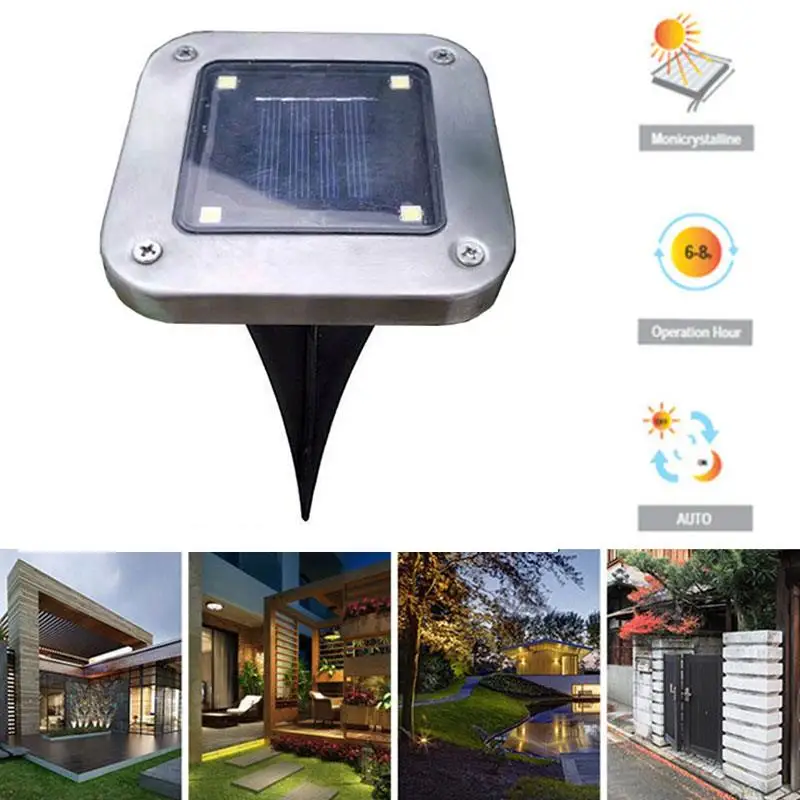 

4LED Ground Lamp Buried Light Disk Lights Path Way Street Gutter Christmas Tree Decor Solar Power Security Outdoor Wedding