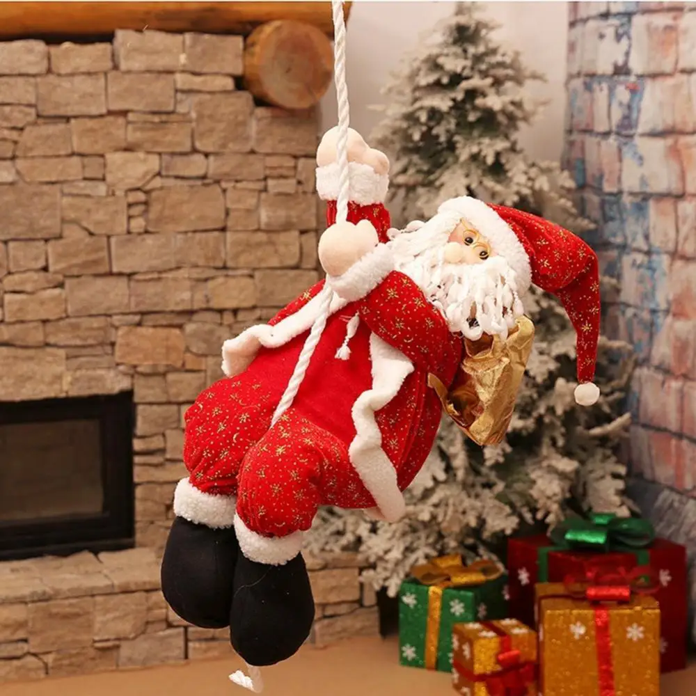 30CM Santa Claus Climbing Rope Ladder Plush Doll Christmas Decoration Pendant Figurine Hanging Ornament Xmas Tree New Year Decor