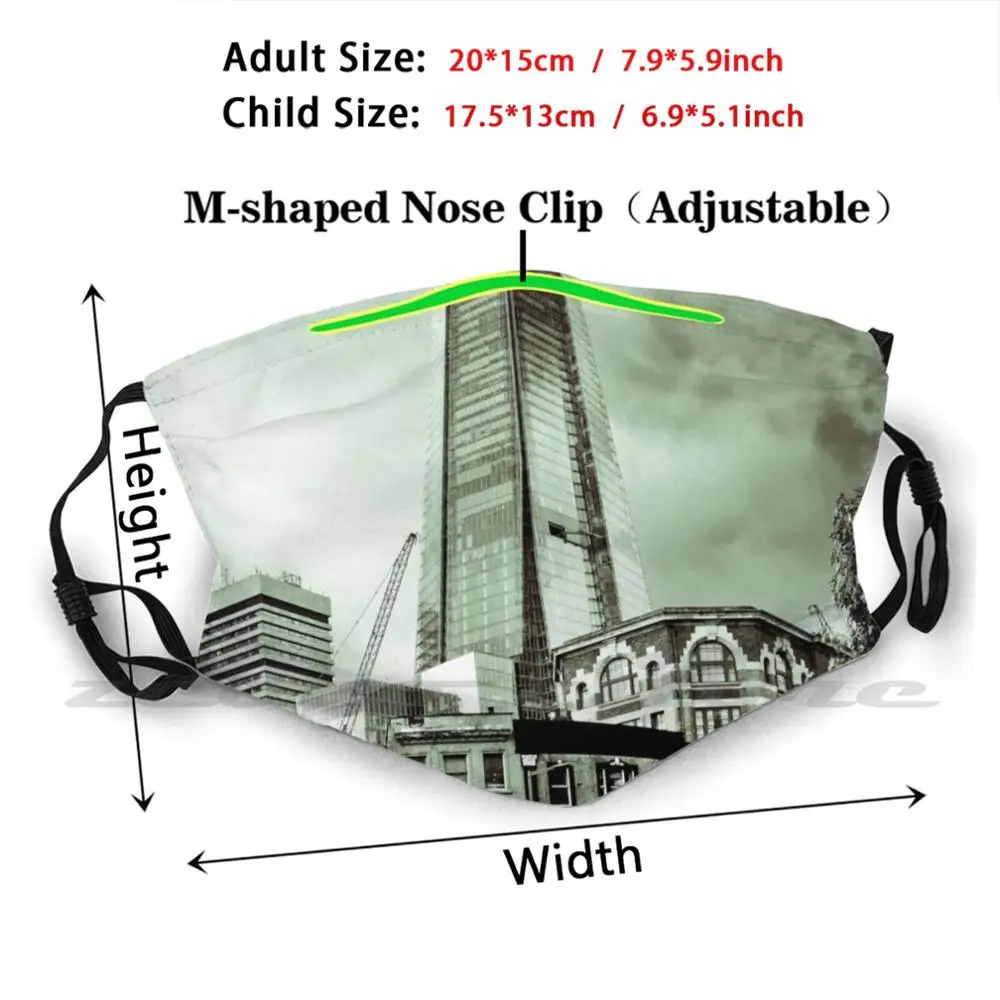 The Shard London Bridge Tower England Mask Cloth Washable DIY Filter Pm2.5 Adult Kids The Shard Shard London Bridge Tower