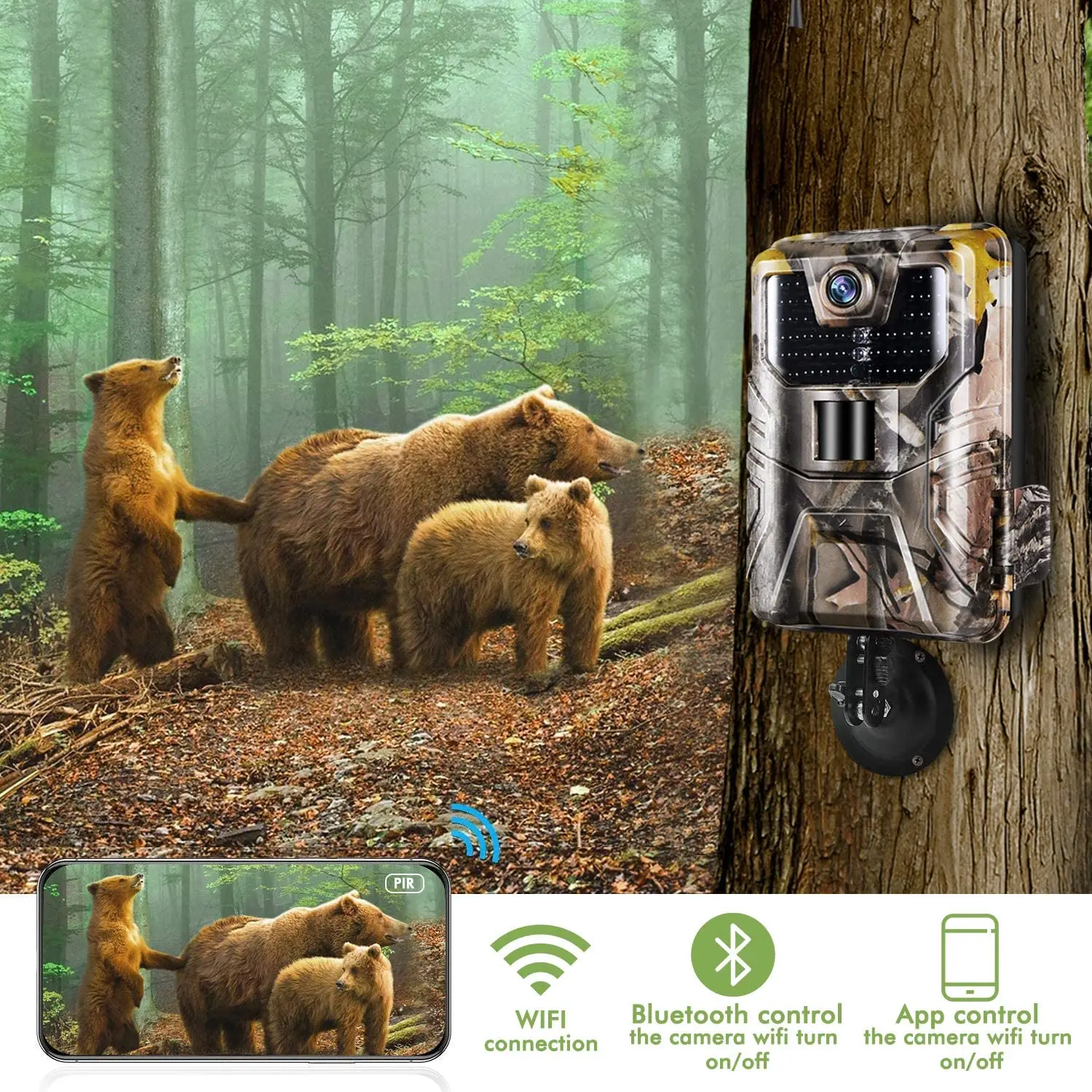 

WIFI Trail Camera 24MP 1296P APP Live Show Hunting Cameras 940nm IR LEDs No Glow Night Vision IP66 Outdoor Wildlife Monitoring