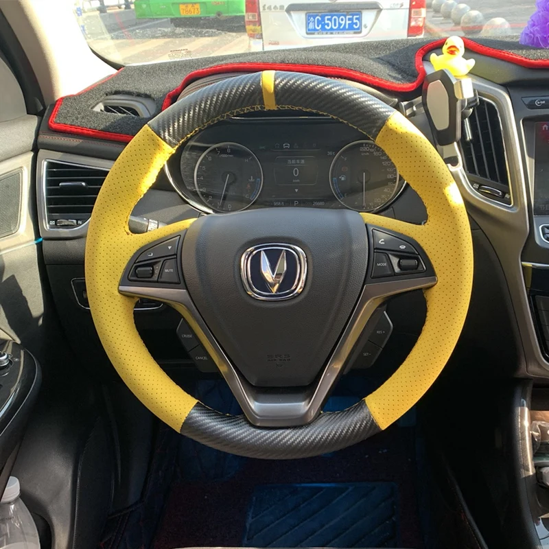 For Changan Second Generation Eado DT New Yuexiang V7 CS35 CS55 CS75PLUS Carbon Fiber Hand-sewn Steering Wheel Cover