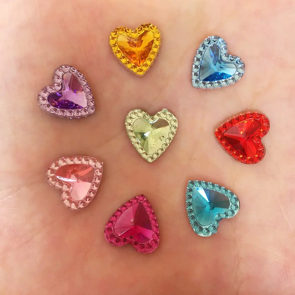 Classic DIY 120pcs 12mm Resin Heart Flatback Rhinestone Wedding Buttons Crafts R71*3