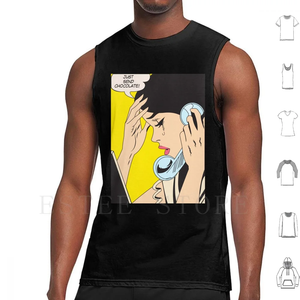 Just Send Chocolate! Tank Tops Vest Sleeveless Vintage Comics Comic Book Womens Female Face Talk Talking Speech Bubble