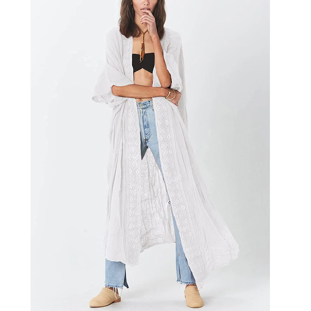 Bsubseach Thêu Hở Mặt Trước Áo Bao Che Cho Nữ Tay Lửng Bikini Đi Biển Kimono Cardigan